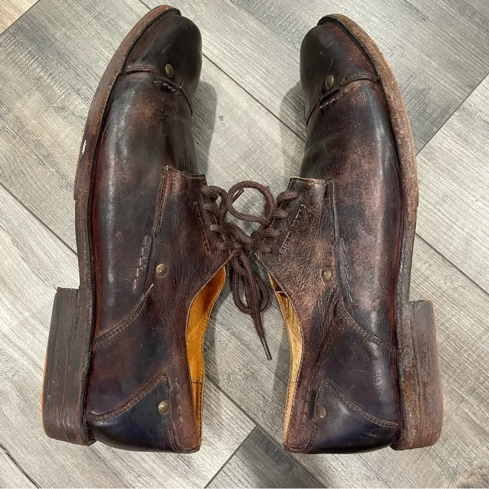 BED STU Cobbler Series Cap Toe Oxfords Brown Leather Rivets Shoes Mens US 10.5